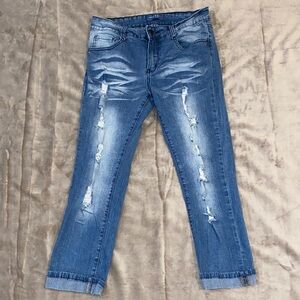 Trendy Distressed Blue Cropped Jeans